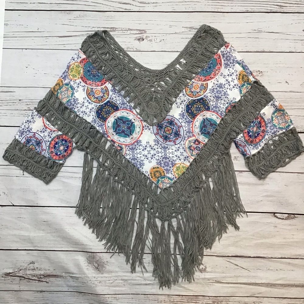 Say What? Boho Crochet Fringe Cropped Top Small